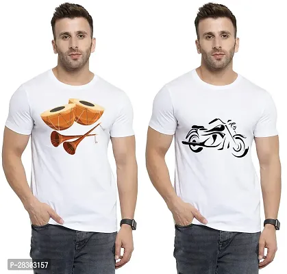 Reliable White Polycotton Printed Round Neck Tees For Men Pack Of 2