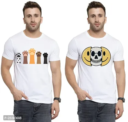 Reliable White Polycotton Printed Round Neck Tees For Men Pack Of 2-thumb0