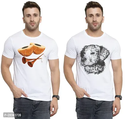 Reliable White Polycotton Printed Round Neck Tees For Men Pack Of 2