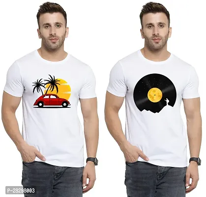 Stylish White Polycotton Printed Round Neck Tees For Men Pack Of 2-thumb0