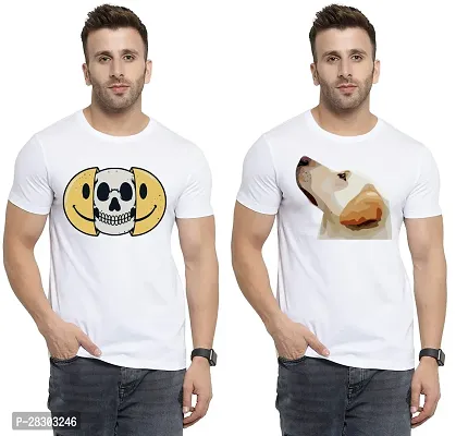 Reliable White Polycotton Printed Round Neck Tees For Men Pack Of 2