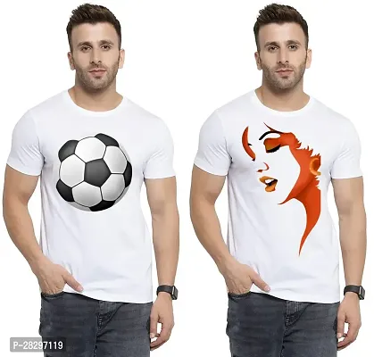 Stylish White Polycotton Half Sleeve Printed Round Neck Tees For Men Pack Of 2-thumb0