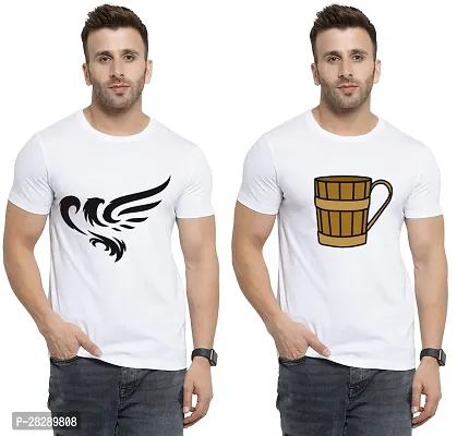 Stylish White Polycotton Half Sleeve Printed Round Neck Tees For Men Pack Of 2-thumb0