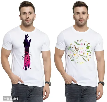 Reliable White Polycotton Printed Round Neck Tees For Men Pack Of 2