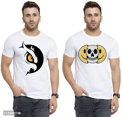 Stylish White Polycotton Half Sleeve Printed Round Neck Tees For Men Pack Of 2-thumb0