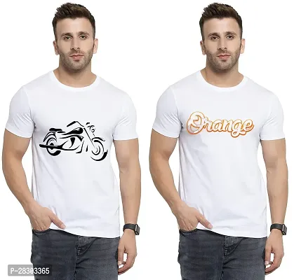 Reliable White Polycotton Printed Round Neck Tees For Men Pack Of 2