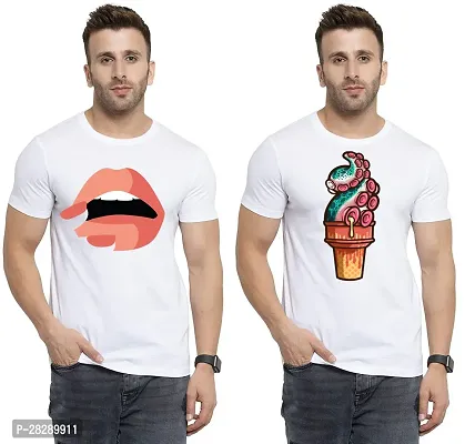 Stylish White Polycotton Half Sleeve Printed Round Neck Tees For Men Pack Of 2-thumb0