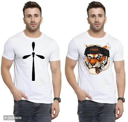 Stylish White Polycotton Half Sleeve Printed Round Neck Tees For Men Pack Of 2