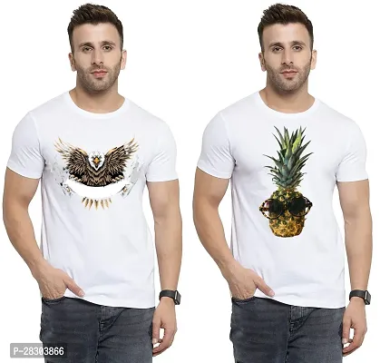 Reliable White Polycotton Printed Round Neck Tees For Men Pack Of 2-thumb0