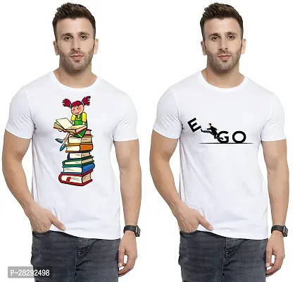 Reliable White Polycotton Printed Round Neck Tees For Men Pack Of 2