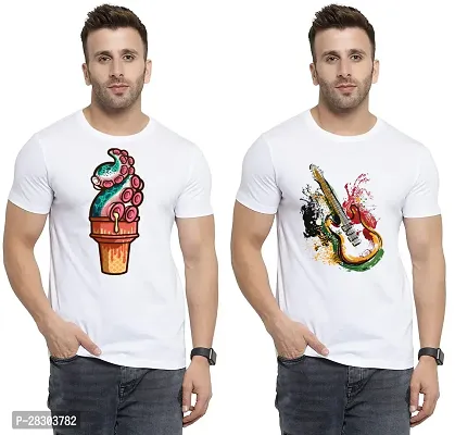 Reliable White Polycotton Printed Round Neck Tees For Men Pack Of 2-thumb0