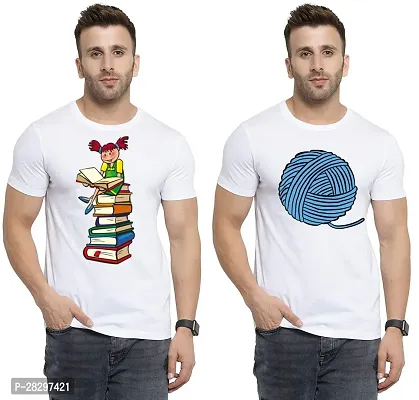 Stylish White Polycotton Printed Round Neck Tees For Men Pack Of 2-thumb0