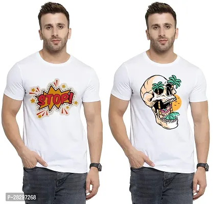 Stylish White Polycotton Printed Round Neck Tees For Men Pack Of 2-thumb0