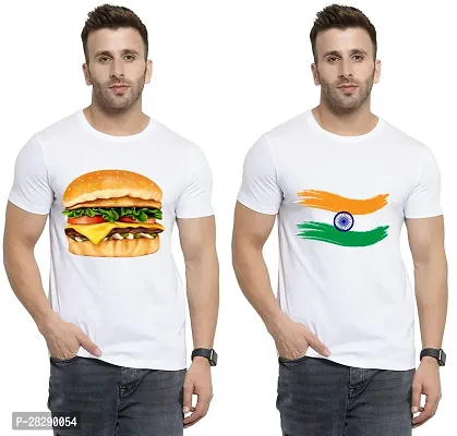 Stylish White Polycotton Half Sleeve Printed Round Neck Tees For Men Pack Of 2