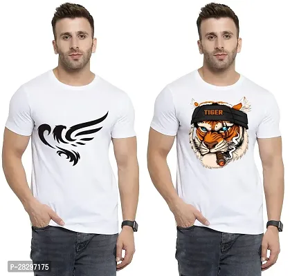 Stylish White Polycotton Half Sleeve Printed Round Neck Tees For Men Pack Of 2-thumb0