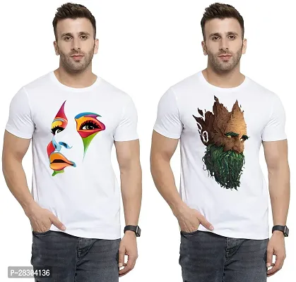 Reliable White Polycotton Printed Round Neck Tees For Men Pack Of 2