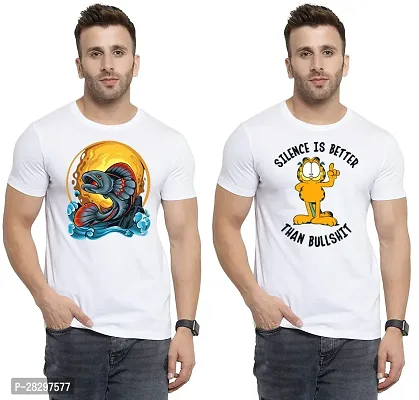 Stylish White Polycotton Printed Round Neck Tees For Men Pack Of 2-thumb0