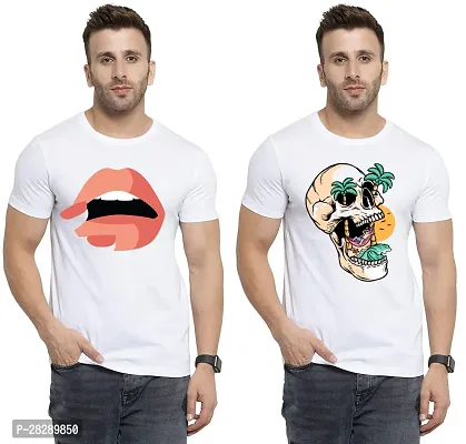 Stylish White Polycotton Half Sleeve Printed Round Neck Tees For Men Pack Of 2-thumb0