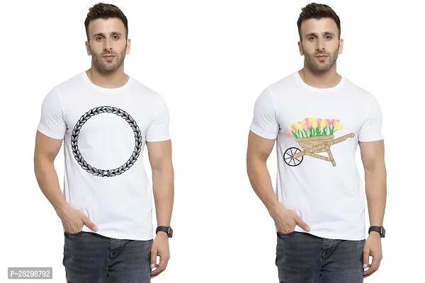 Stylish White Polycotton Half Sleeve Printed Round Neck Tees For Men Pack Of 2-thumb0