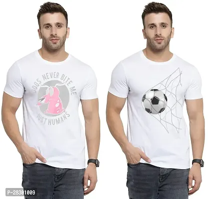 Stylish White Polycotton Half Sleeve Printed Round Neck Tees For Men Pack Of 2