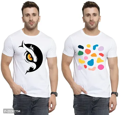 Stylish White Polycotton Half Sleeve Printed Round Neck Tees For Men Pack Of 2-thumb0