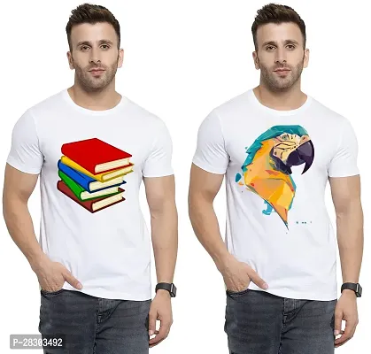 Reliable White Polycotton Printed Round Neck Tees For Men Pack Of 2-thumb0