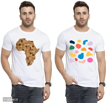 Reliable White Polycotton Printed Round Neck Tees For Men Pack Of 2