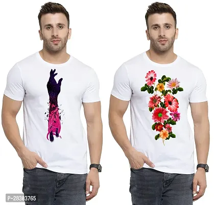 Reliable White Polycotton Printed Round Neck Tees For Men Pack Of 2