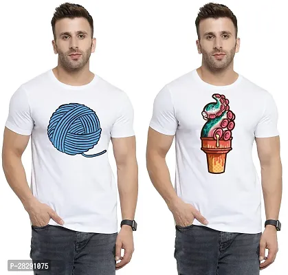 Stylish White Polycotton Half Sleeve Printed Round Neck Tees For Men Pack Of 2-thumb0