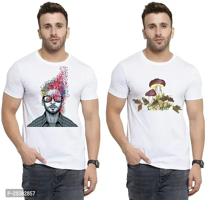 Stylish White Polycotton Half Sleeve Printed Round Neck Tees For Men Pack Of 2-thumb0