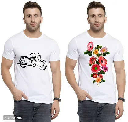 Reliable White Polycotton Printed Round Neck Tees For Men Pack Of 2-thumb0