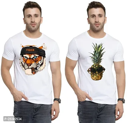 Stylish White Polycotton Half Sleeve Printed Round Neck Tees For Men Pack Of 2-thumb0