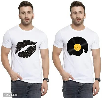 Stylish White Polycotton Half Sleeve Printed Round Neck Tees For Men Pack Of 2-thumb0