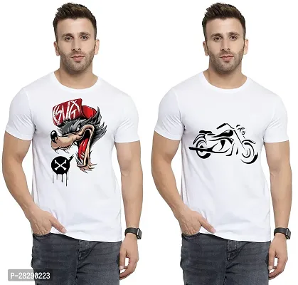 Stylish White Polycotton Half Sleeve Printed Round Neck Tees For Men Pack Of 2-thumb0