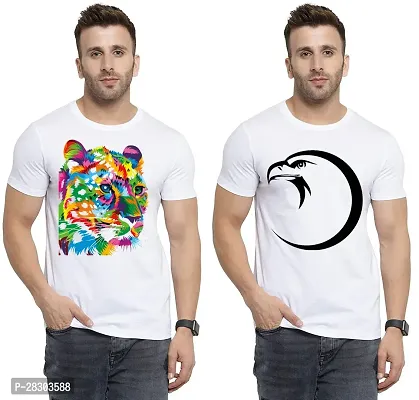 Reliable White Polycotton Printed Round Neck Tees For Men Pack Of 2