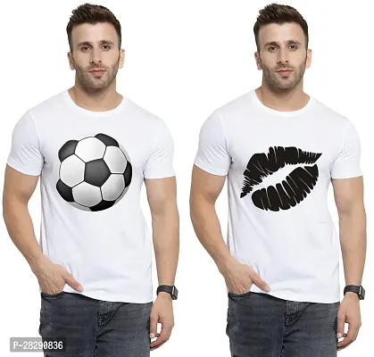 Stylish White Polycotton Half Sleeve Printed Round Neck Tees For Men Pack Of 2