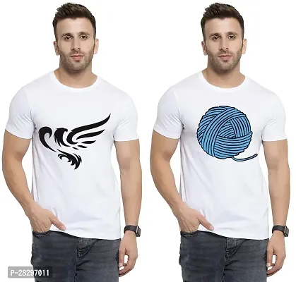 Stylish White Polycotton Half Sleeve Printed Round Neck Tees For Men Pack Of 2-thumb0