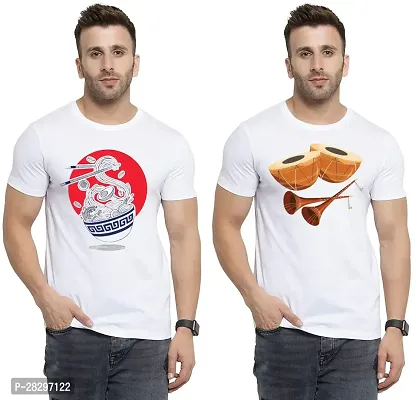 Stylish White Polycotton Half Sleeve Printed Round Neck Tees For Men Pack Of 2-thumb0