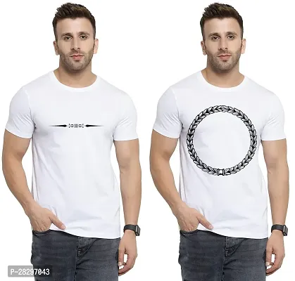 Stylish White Polycotton Printed Round Neck Tees For Men Pack Of 2-thumb0