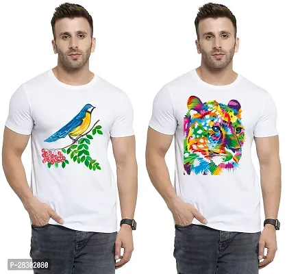 Stylish White Polycotton Half Sleeve Printed Round Neck Tees For Men Pack Of 2-thumb0