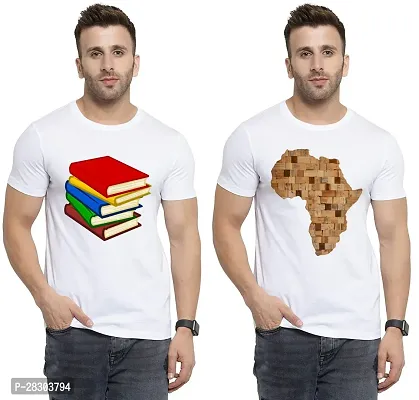 Reliable White Polycotton Printed Round Neck Tees For Men Pack Of 2