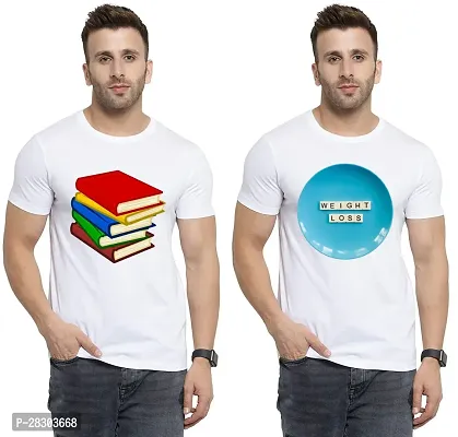 Reliable White Polycotton Printed Round Neck Tees For Men Pack Of 2-thumb0