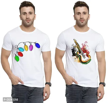 Reliable White Polycotton Printed Round Neck Tees For Men Pack Of 2-thumb0