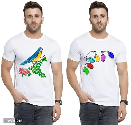 Stylish White Polycotton Half Sleeve Printed Round Neck Tees For Men Pack Of 2-thumb0