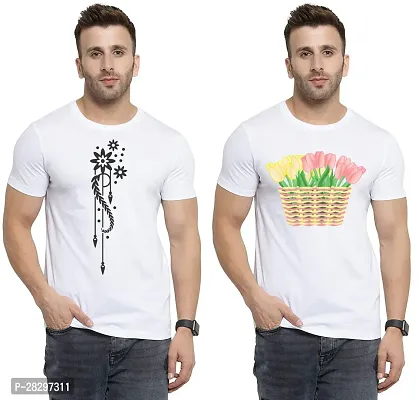 Stylish White Polycotton Printed Round Neck Tees For Men Pack Of 2-thumb0