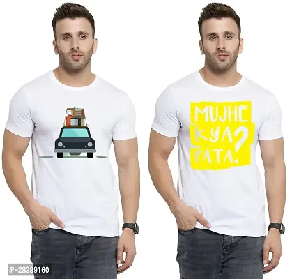 Stylish White Polycotton Half Sleeve Printed Round Neck Tees For Men Pack Of 2