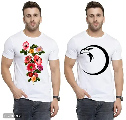 Stylish White Polycotton Half Sleeve Printed Round Neck Tees For Men Pack Of 2-thumb0