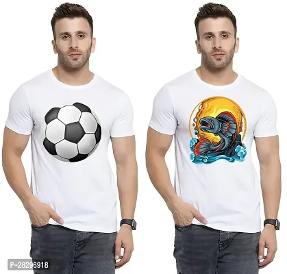 Stylish White Polycotton Half Sleeve Printed Round Neck Tees For Men Pack Of 2