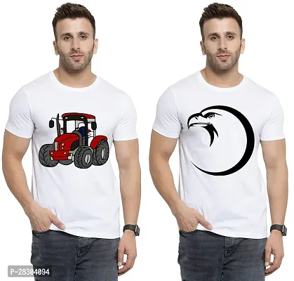 Reliable White Polycotton Printed Round Neck Tees For Men Pack Of 2