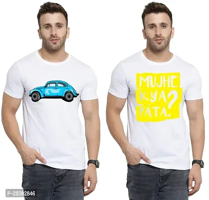 Stylish White Polycotton Half Sleeve Printed Round Neck Tees For Men Pack Of 2-thumb0